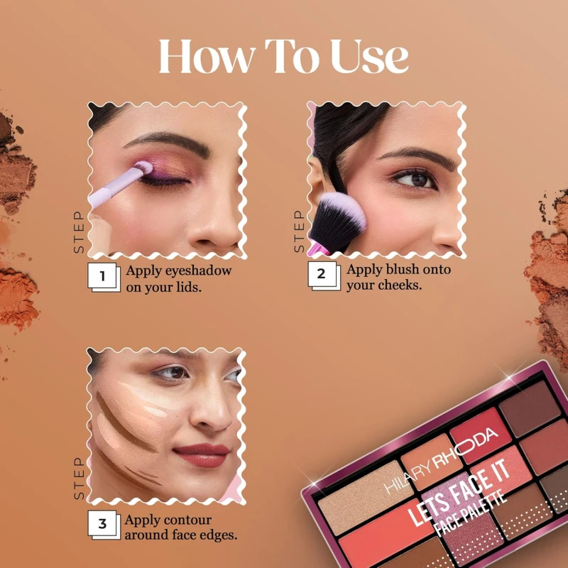 Hilary Rhoda Let’s Face It Face Palette | Highlighter & Blush | Contour | 9 Eyeshadows | Super-Fine Particles | No Fallout | Matte & Shimmer Finish -23.4g (Day Spring |Shade 01) thumbnail 7